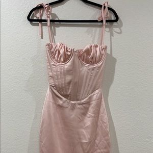 XS pink silk corset dress from house of cb